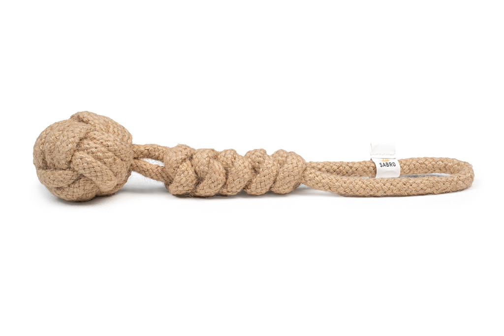 Hunde Spielzeug Hanfseil KNOTTE – Tau mit Schlaufe & Ball