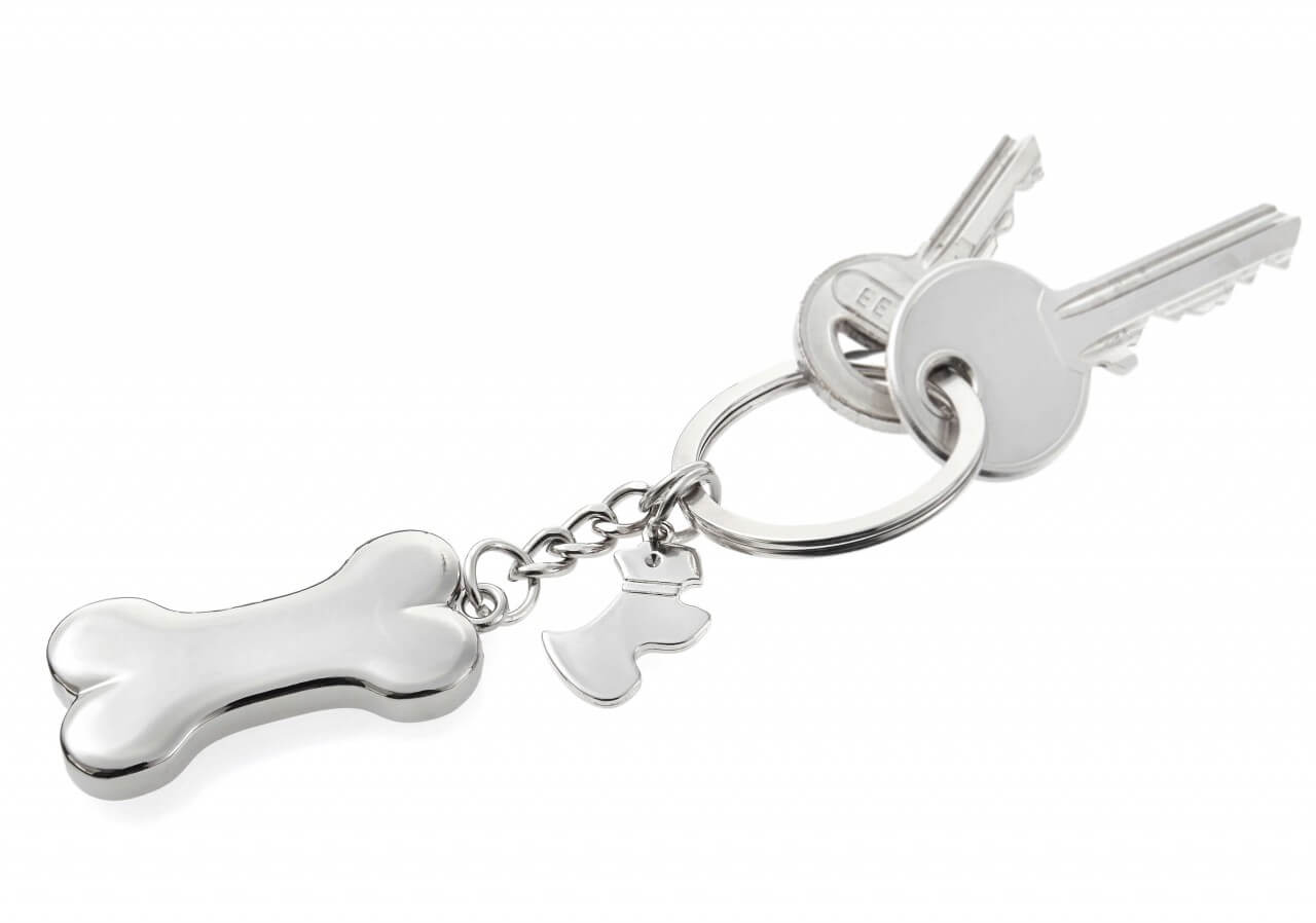 Schlüsselanhänger in Hundeknochen-Form mit Schlüsselring aus Metall in Silber 